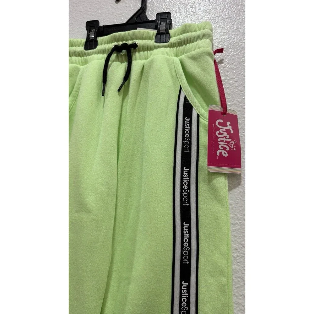 Justice Sport Girls Jogger Pants Size S 7/8 Neon Green Fleece Sweatpants